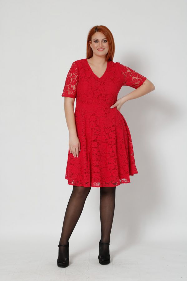 Midi φόρεμα από δαντέλα σε κόκκινο χρώμα 1xl,2xl,3xl,4xl,5xl