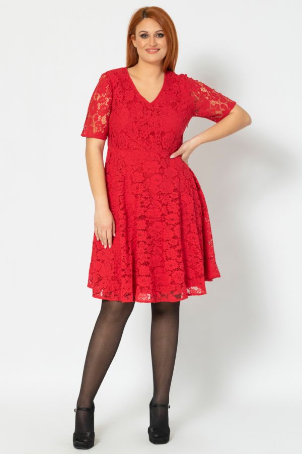 Midi φόρεμα από δαντέλα σε κόκκινο χρώμα 1xl,2xl,3xl,4xl,5xl