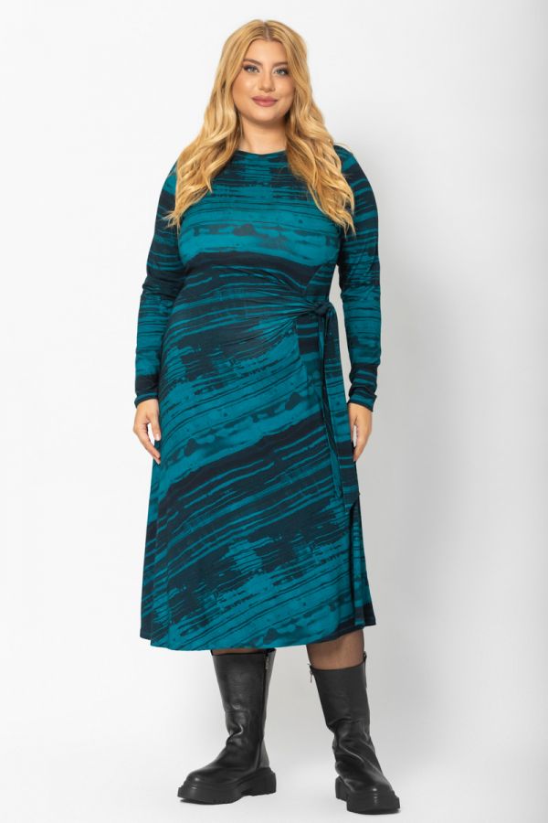 Midi φόρεμα με δέσιμο σε πετρόλ χρώμα