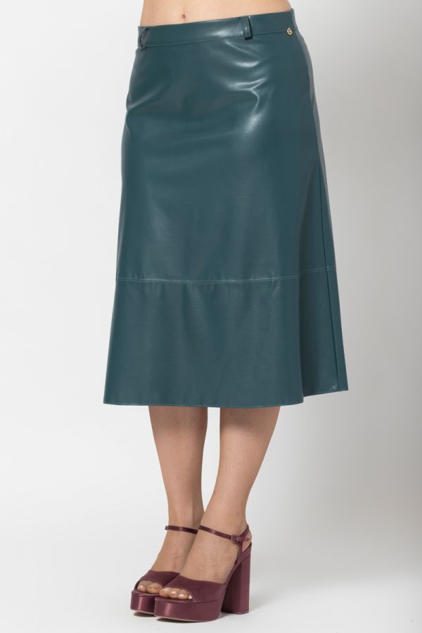 Midi φούστα εβαζέ leather-like σε πετρόλ χρώμα 1xl 2xl 3xl 4xl 5xl 6xl