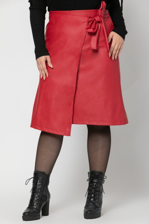 Midi φούστα leather-like φάκελος σε κόκκινο χρώμα 1xl 2xl 3xl 4xl 5xl