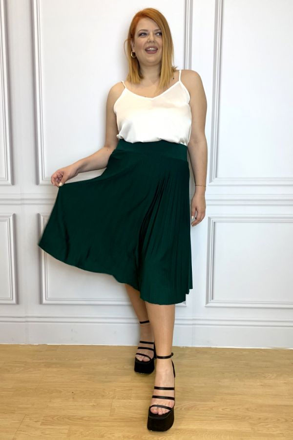 Midi φούστα πλισέ σε πράσινο χρώμα 1xl,2xl,3xl,4xl,5xl