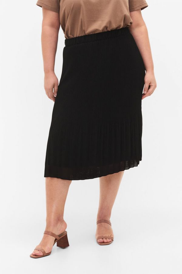 Midi πλισέ φούστα με λάστιχο σε μαύρο χρώμα 1xl 2xl 3xl 4xl 5xl 