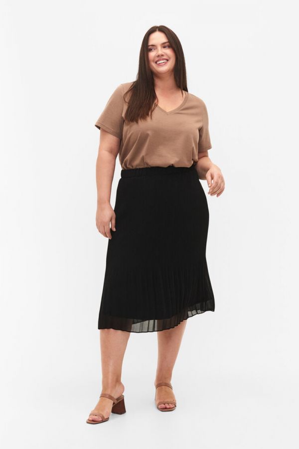 Midi πλισέ φούστα με λάστιχο σε μαύρο χρώμα 1xl 2xl 3xl 4xl 5xl 