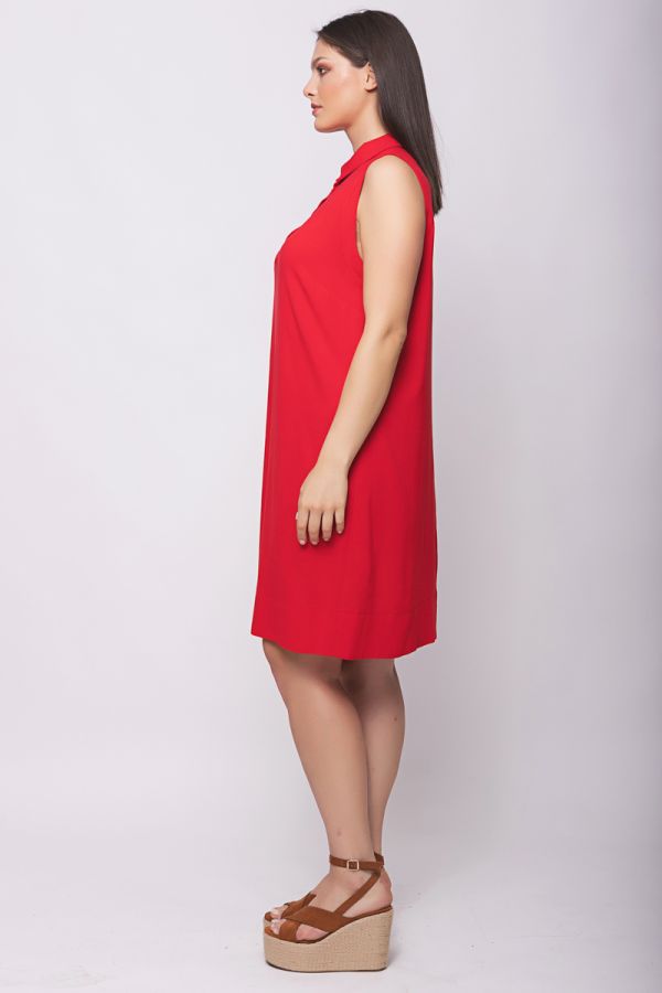 Mini αμάνικο λινό φόρεμα με γιακά σε κόκκινο χρώμα