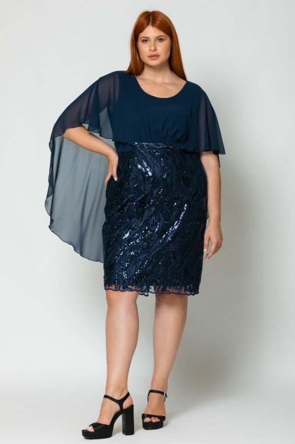 Mini φόρεμα με μπέρτα και παγιέτες σε μπλε σκούρο χρώμα