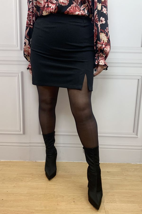 Mini pencil φούστα με σκίσιμο σε μαύρο χρώμα 1xl 2xl 3xl 4xl 5xl 