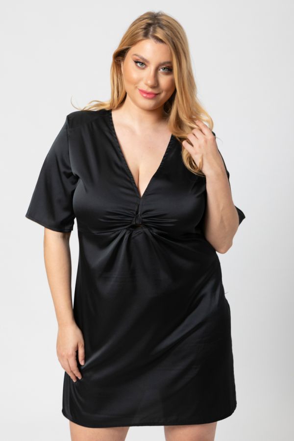 Mini σατέν φόρεμα με κόμπο σε μαύρο χρώμα