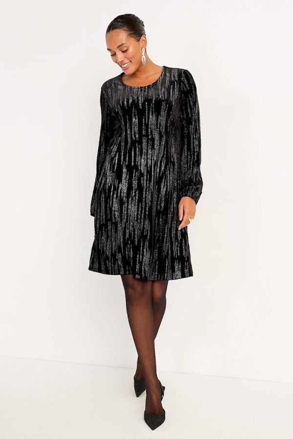 Mini βελουτέ φόρεμα σε μαύρο/ασημί χρώμα