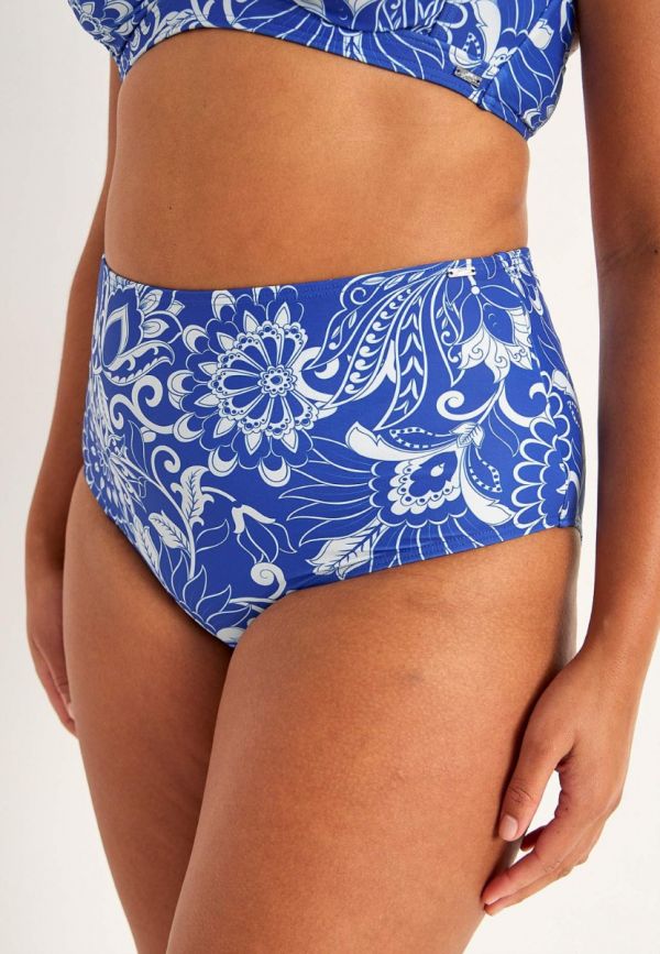 Εμπριμέ ψηλόμεσο bikini-slip σε λευκό/μπλε χρώμα