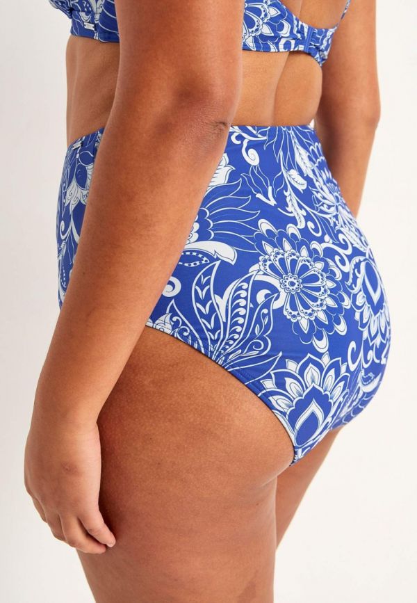 Εμπριμέ ψηλόμεσο bikini-slip σε λευκό/μπλε χρώμα