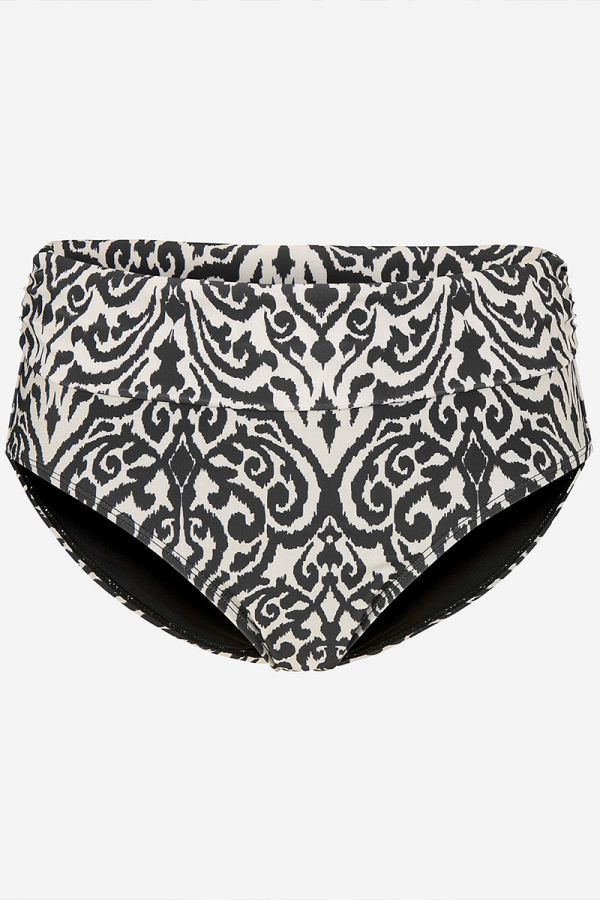 Εμπριμέ ψηλόμεσο bikini-slip σε μπεζ/μαύρο χρώμα
