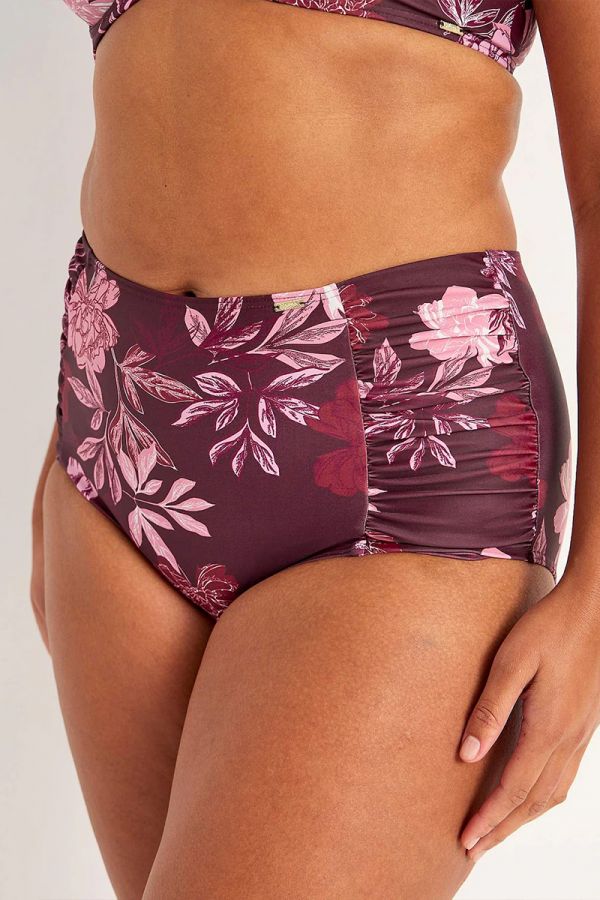 Ψηλόμεσο floral bikini slip σε μπορντώ χρώμα 