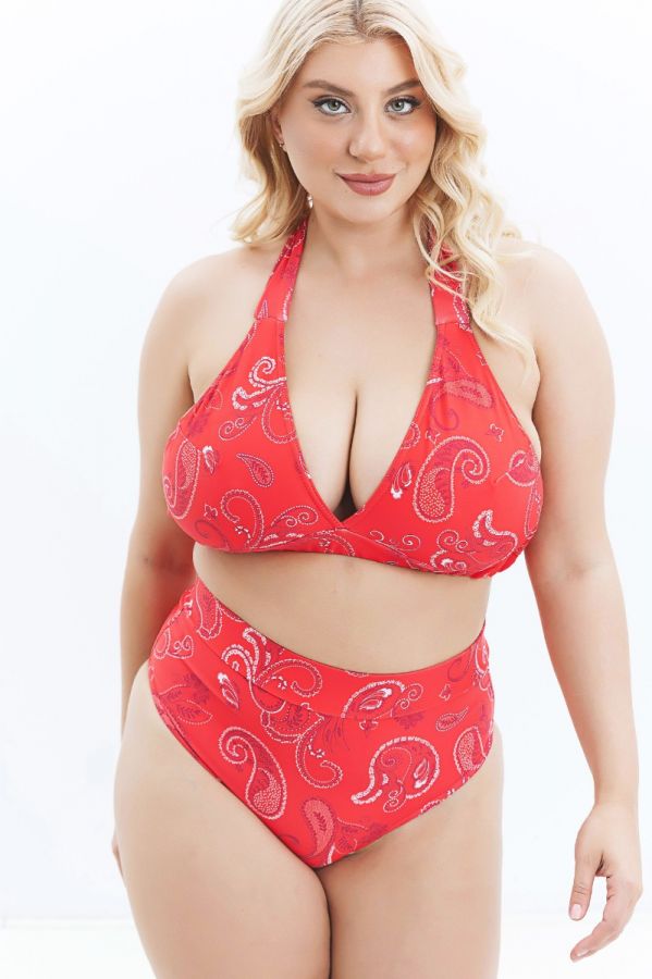 Ψηλόμεσο bikini-slip με λαχούρ σε κόκκινο χρώμα
