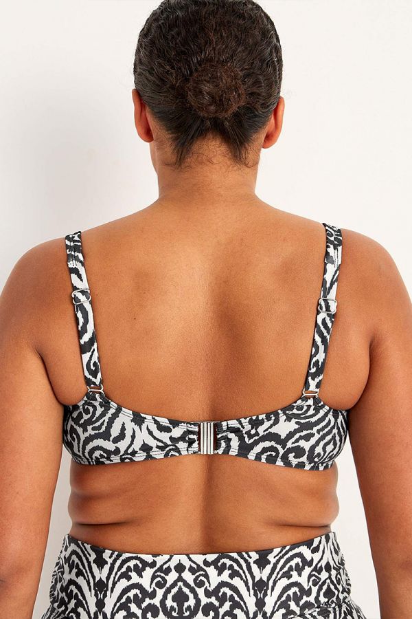 Εμπριμέ bikini-top με σούρα σε μπεζ/μαύρο χρώμα