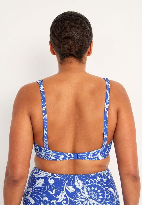 Εμπριμέ bikini-top με σούρα σε λευκό/μπλε χρώμα