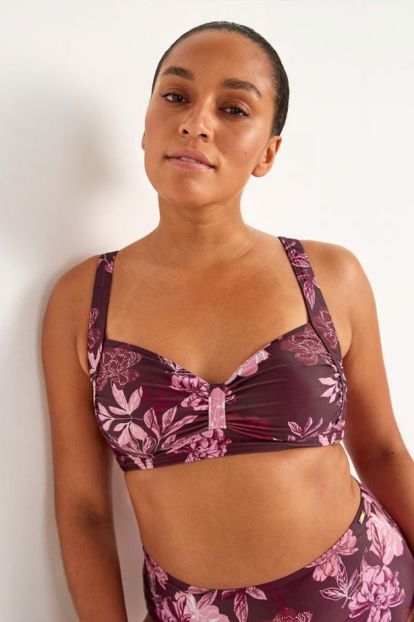 Floral bikini-top και σούρα σε μπορντώ χρώμα