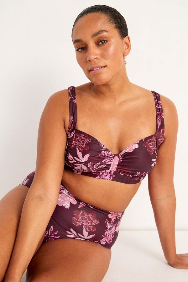 Floral bikini-top και σούρα σε μπορντώ χρώμα