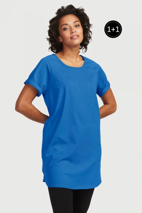 Μπλε κοντομάνικη μπλούζα με στρογγυλή λαιμόκοψη (1+1)
