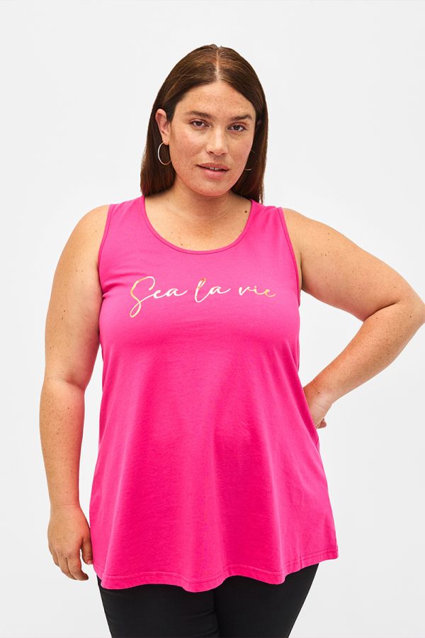 Αμάνικη μπλούζα με τύπωμα 'sea la vie' σε ροδί χρώμα