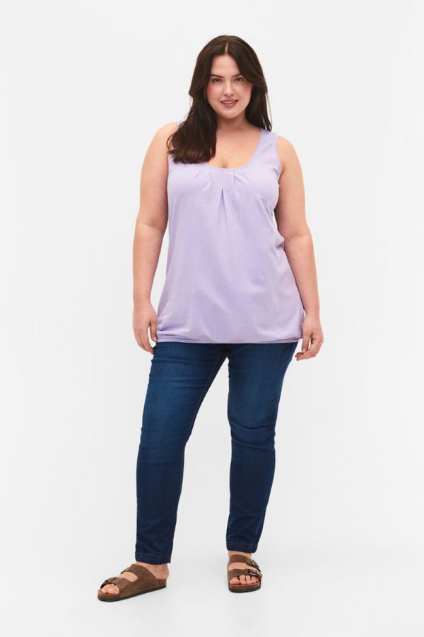 Αμάνικη ελαστική μπλούζα με πιέτες σε λιλά χρώμα