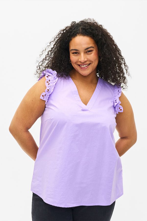Αμάνικη μπλούζα με διάτρητη λεπτομέρεια σε λιλά χρώμα