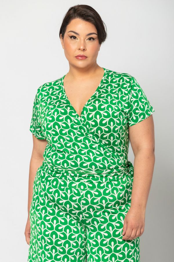 Κρουαζέ crop μπλούζα με δέσιμο σε πράσινο χρώμα 1xl 2xl 3xl 4xl 5xl 