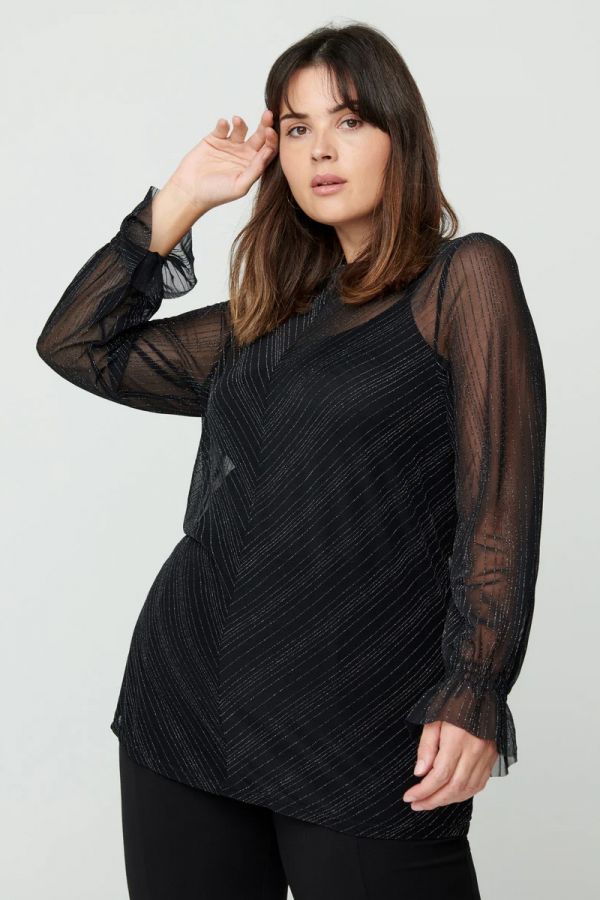 Διάφανη μπλούζα με lurex ασημί λεπτομέρειες σε μαύρο χρώμα