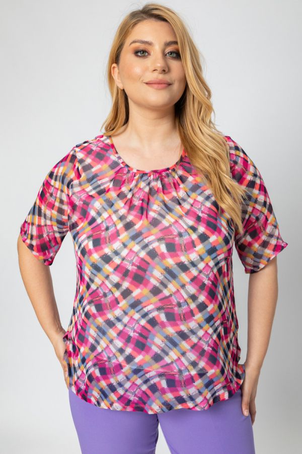 Κοντομάνικη μπλούζα με print σε φουξ χρώμα 1xl 2xl 3xl 4xl 5xl 