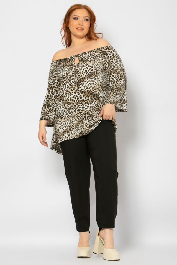 Leopard μπλούζα με keyhole και καμπάνα μανίκι 1xl 2xl 3xl 4xl 5xl 