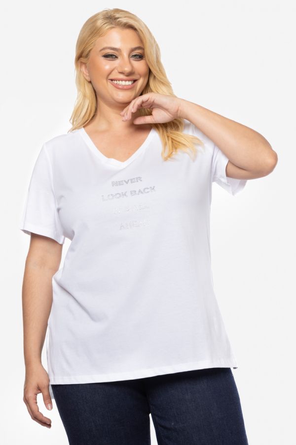 T-shirt με στρας 'Never Look Back' σε λευκό χρώμα