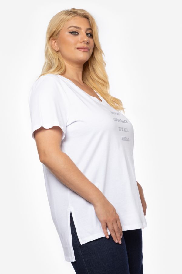 T-shirt με στρας 'Never Look Back' σε λευκό χρώμα