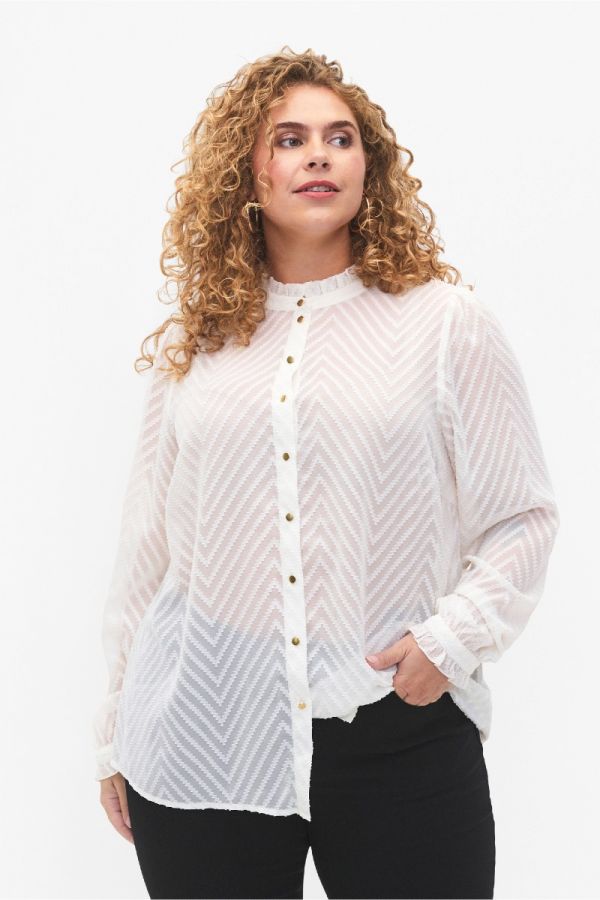 Ημιδιάφανο πουκάμισο με ζικ ζακ σχέδιο σε λευκό χρώμα