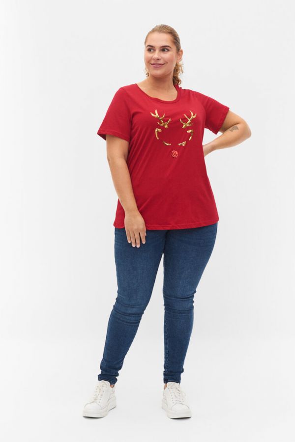 Xmas t-shirt με τύπωμα ελάφι σε κόκκινο χρώμα