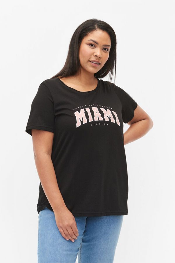 T-shirt μπλούζα με τύπωμα 'Miami' σε μαύρο χρώμα 1xl 2xl 3xl 4xl 5xl 