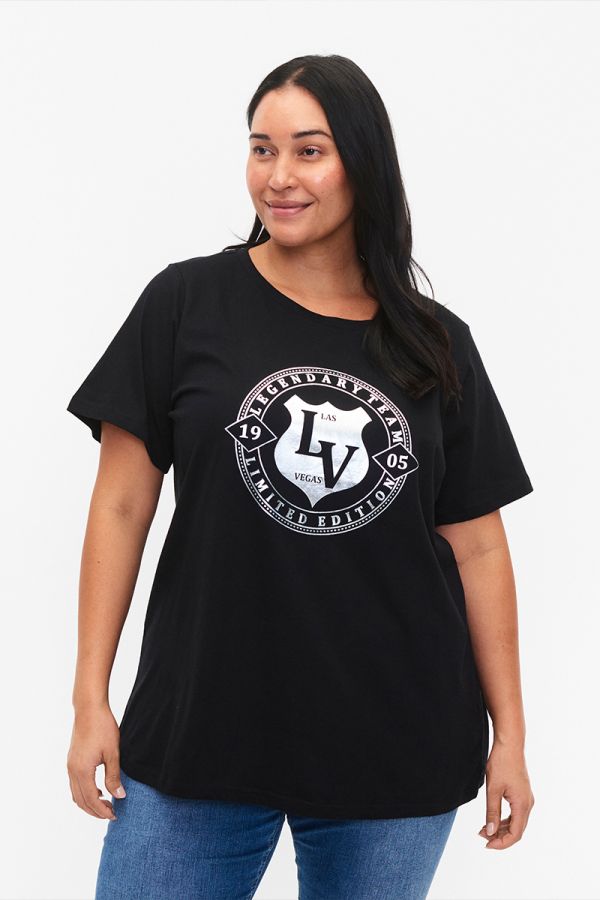 Cotton t-shirt με ασημί τύπωμα σε μαύρο/ασημί χρώμα