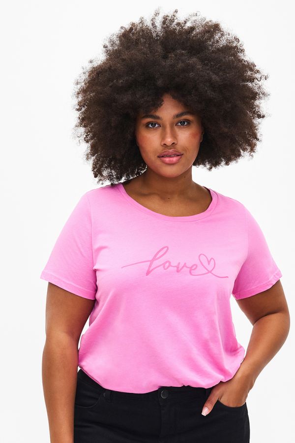 Βαμβακερό t-shirt με τύπωμα σε ροζ χρώμα