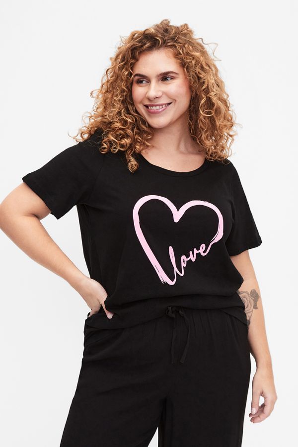 Βαμβακερό t-shirt με τύπωμα σε μαύρο/ροζ χρώμα