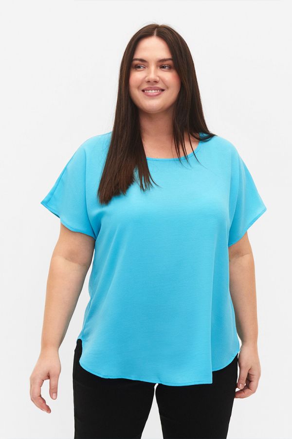 Κοντομάνικο t-shirt με στρογγυλή λαιμόκοψη σε σιέλ χρώμα 1xl 2lx 3xl 4xl 5xl 