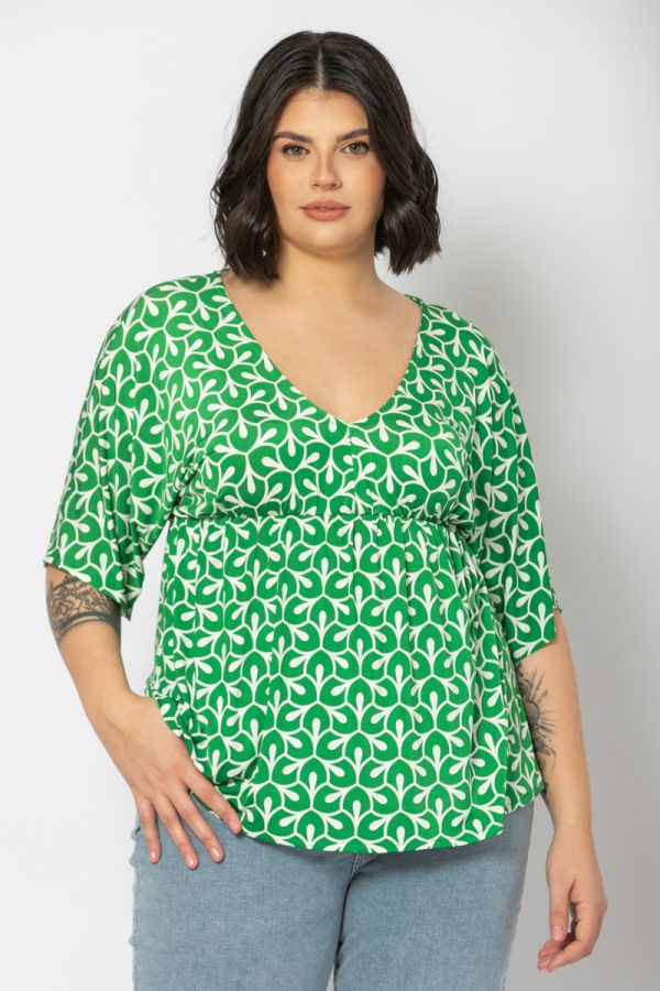Μπλούζα με print και λάστιχο σε πράσινο χρώμα 1xl 2xl 3lx 4xl 5xl 