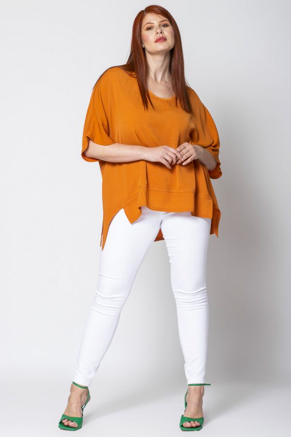 Κοντομάνικη μπλούζα με μύτες και hi-lo τελείωμα σε πορτοκαλί χρώμα 1xl,2xl,3xl,4xl,5xl