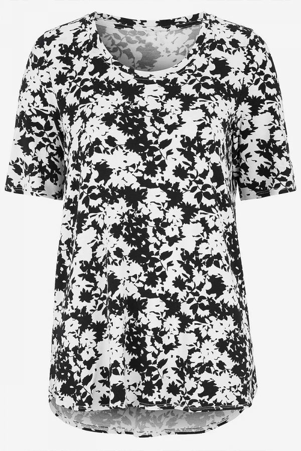 Μπλούζα με print και πιέτα σε μαύρο/άσπρο χρώμα