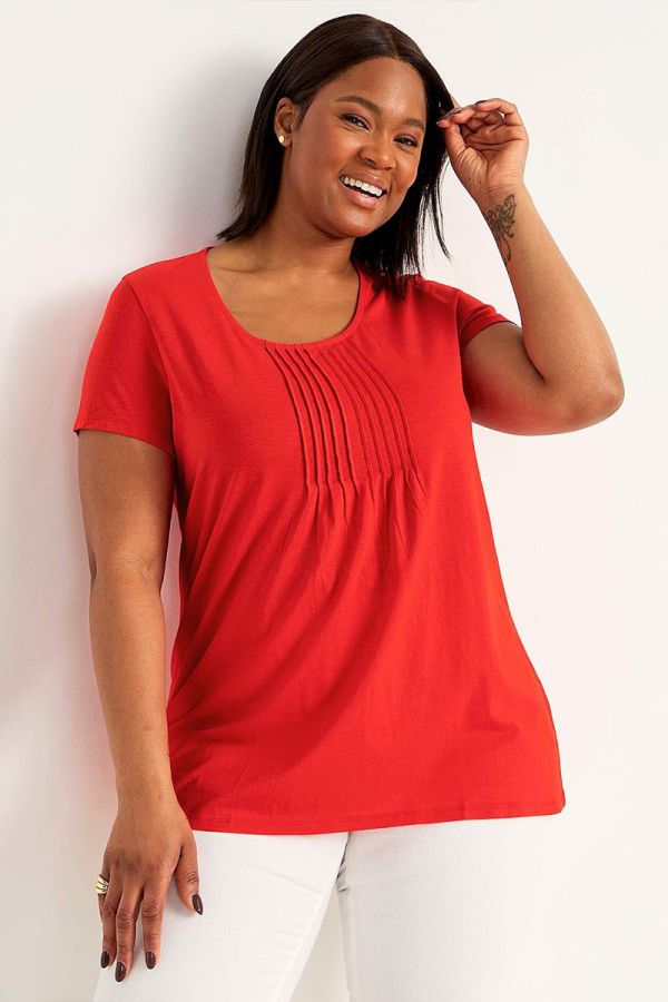 Κοντομάνικη μπλούζα με πιέτες σε κόκκινο χρώμα