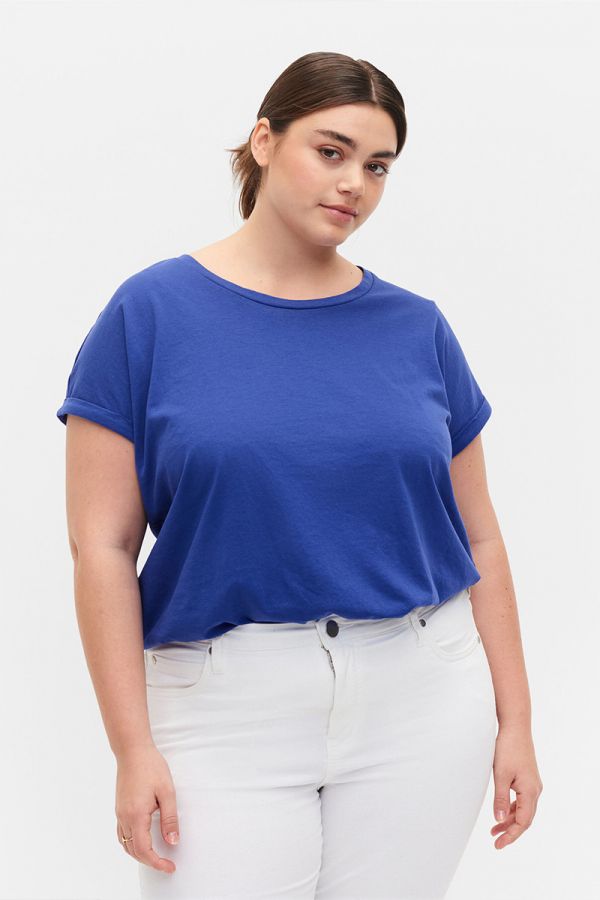 Κοντομάνικη μπλούζα με ρεβέρ στα μανίκια σε μπλε χρώμα 1xl 2xl 3xl 4xl 5xl 