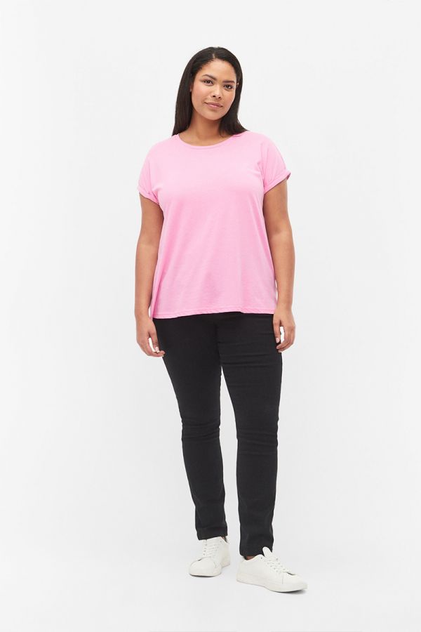 Κοντομάνικη μπλούζα με ρεβέρ στα μανίκια σε ροζ χρώμα 1xl 2xl 3xl 4xl 5xl 