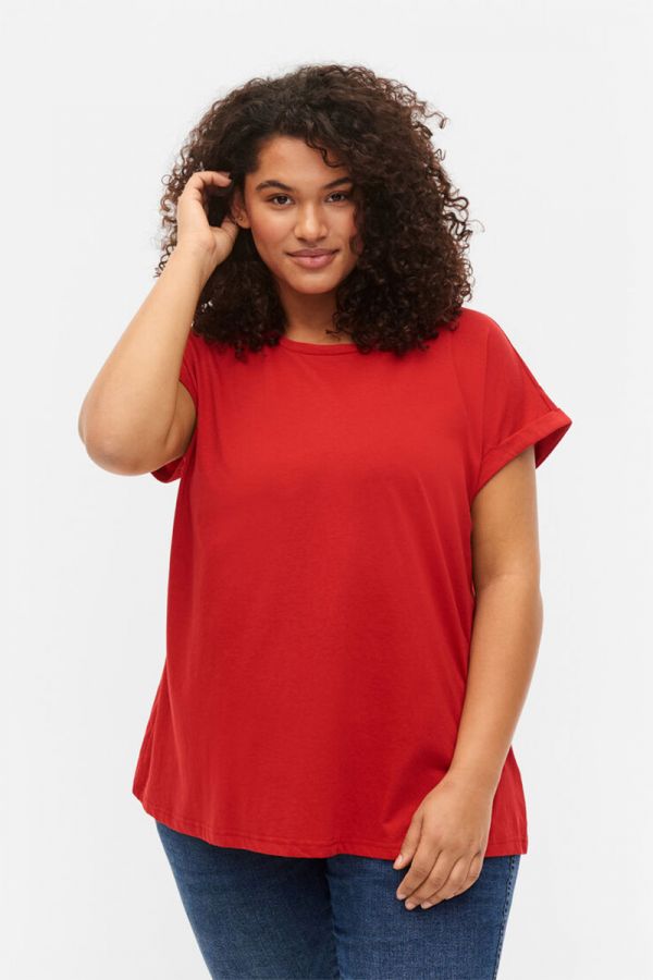 Ζαπονέ μπλούζα με ρεβέρ στα μανίκια σε κόκκινο χρώμα 1xl 2xl 3xl 4xl 5xl 