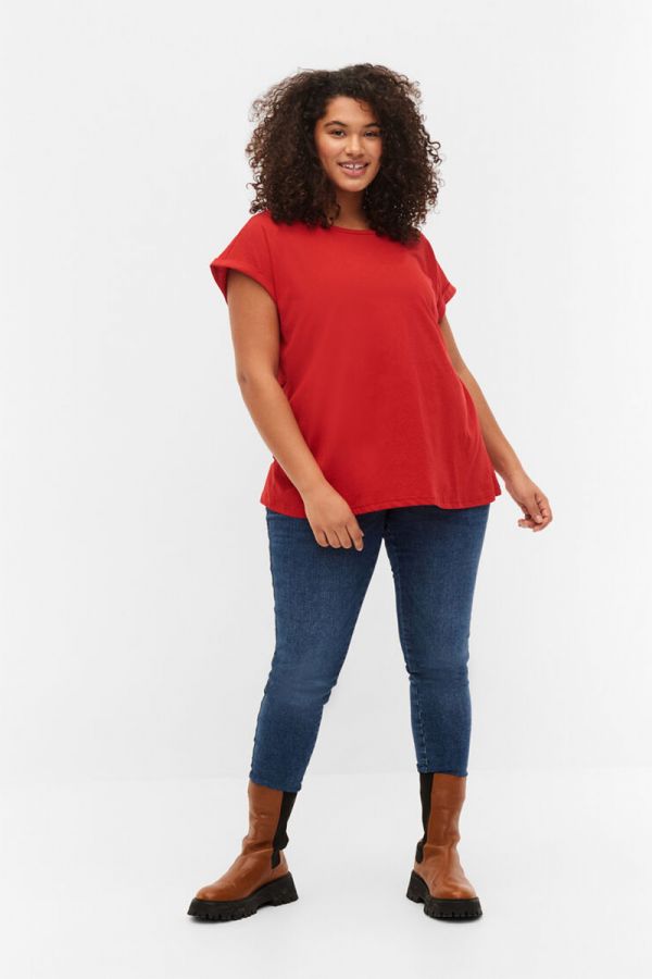 Ζαπονέ μπλούζα με ρεβέρ στα μανίκια σε κόκκινο χρώμα 1xl 2xl 3xl 4xl 5xl 