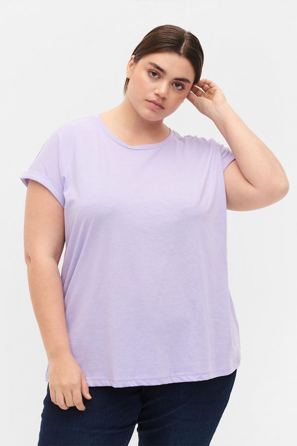 Ζαπονέ μπλούζα με ρεβέρ στα μανίκια σε λιλά χρώμα 1xl 2xl 3xl 4xl 5xl 