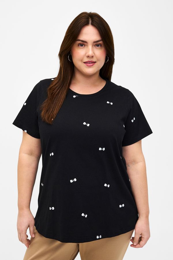 T-shirt με κεντημένους φιόγκους σε μαύρο χρώμα