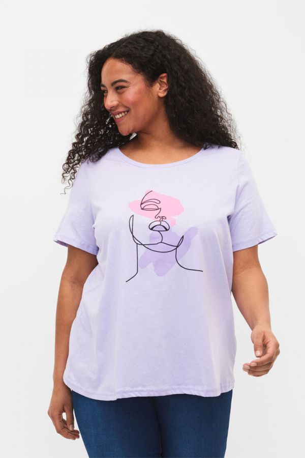 Βαμβακερό t-shirt με τύπωμα σε λιλά χρώμα 1xl 2xl 3xl 4xl 5xl 